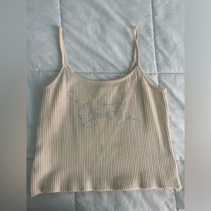 St. John tank top with “St. John” rhinestone lettering. Size: petite